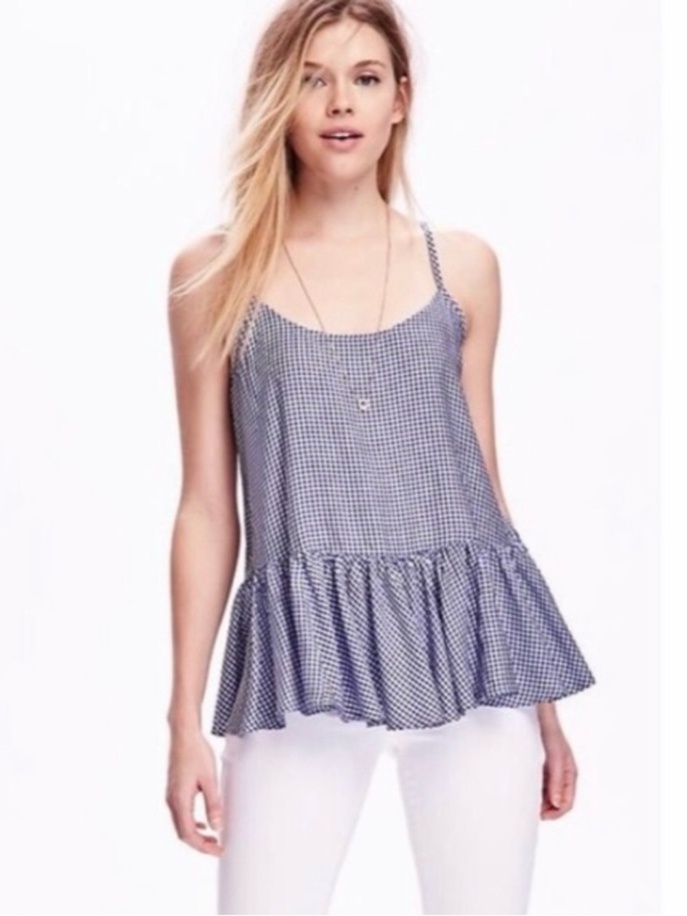 Old Navy Blue Gingham Peplum Tank Size Small